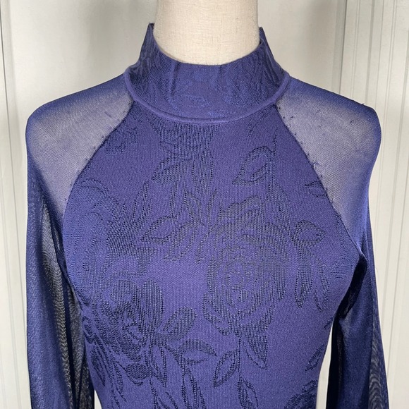 White House Black‎ Market Blue Onyx Sheer Sleeve Jacquard Midi Dress XS - Picture 2 of 16